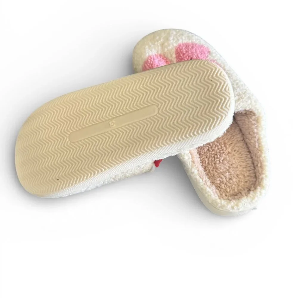 Ashland Girls Plush Slippers Pink Bow Cream Sherpa House Shoes Size: 3  NEW